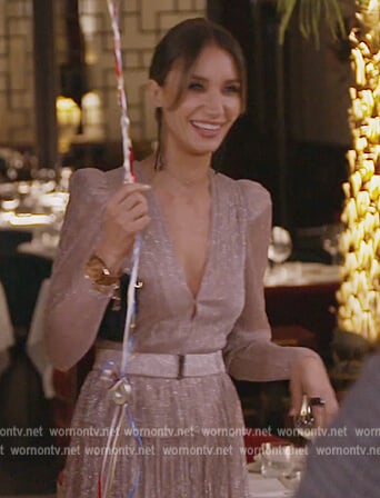Aga's pink metallic plunging mini dress on The Real Housewives of Dubai