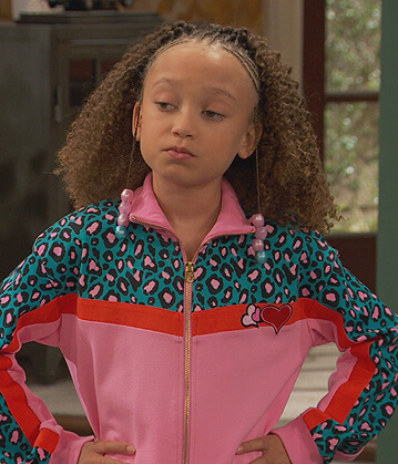 Alice's pink leopard track jacket and pants on Ravens Home