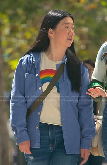 Alice's rainbow print tee on Good Trouble