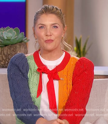 Amanda's colorblock tie neck cardigan on The Talk