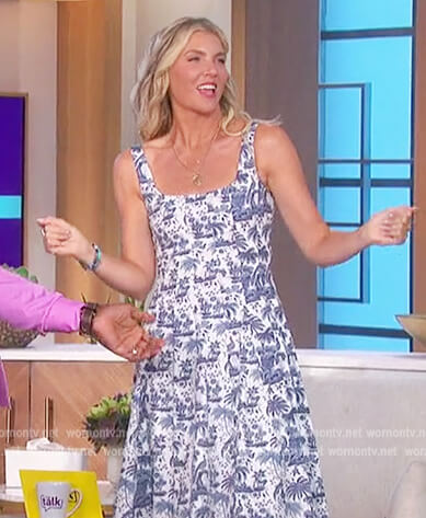 Amanda's blue floral sleeveless dress on The Talk