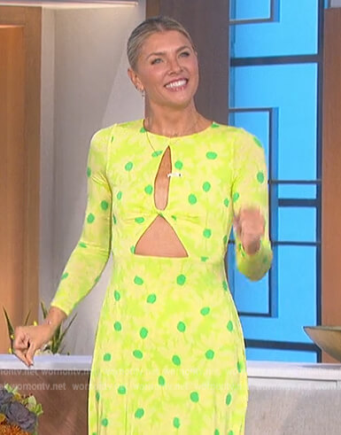 Amanda's lime floral print cutout dress on The Talk
