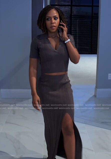 Andi's cropped knit polo top and skirt set on Tyler Perrys Sistas