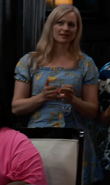 Blue floral print square neck dress on General Hospital