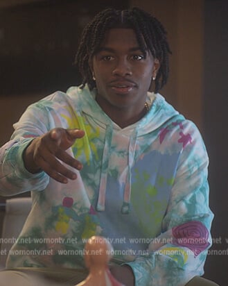 Zeke's blue tie dye hoodie on Grown-ish