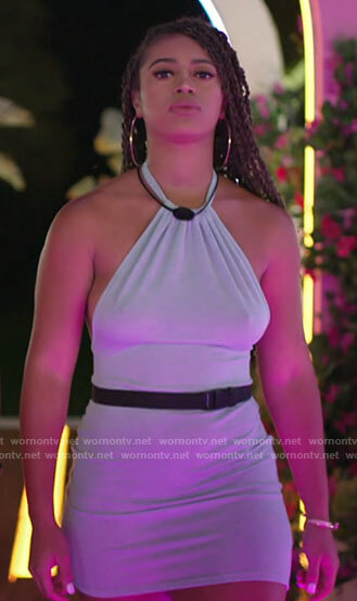 Bria's sage green halter dress on Love Island USA