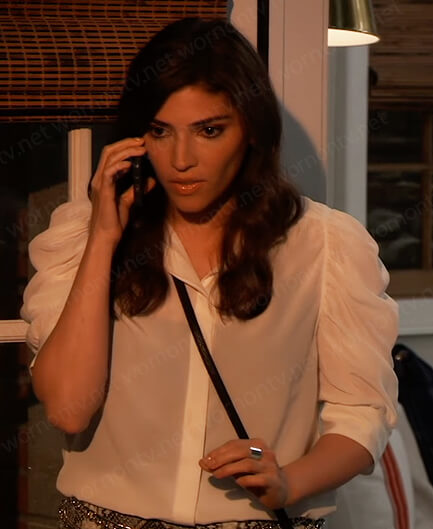 Brook Lynn's white puff sleeve blouse and skirt on General Hospital