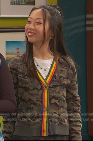 Ivy's camo stripe trim cardigan on Ravens Home