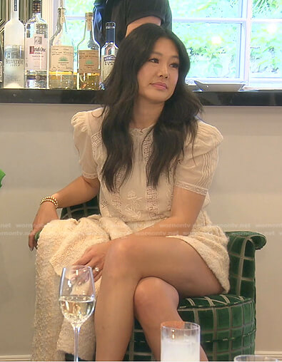 Crystal's beige plaid tweed jacket and mini skirt on The Real Housewives of Beverly Hills