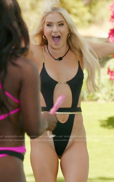 Deb's black chain swimsuit on Love Island USA