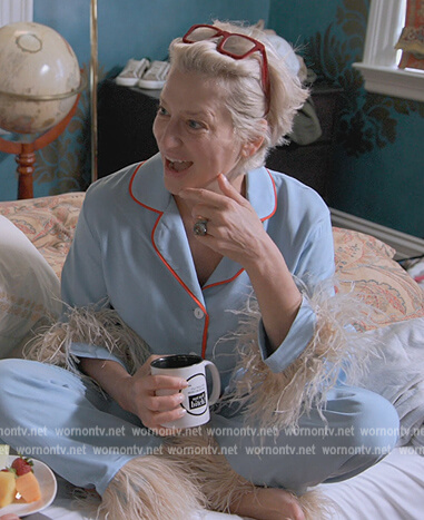 Dorinda's blue feather trim pajamas on The Real Housewives Ultimate Girls Trip