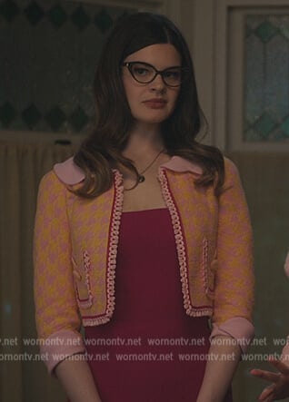 Heather's orange houndstooth cropped jacket on Riverdale
