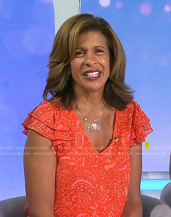 Hoda's orange paisley print top on Today