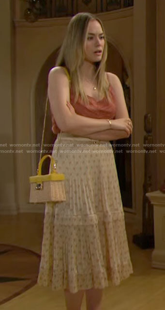 Hope's floral midi skirt and pink cami on The Bold and the Beautiful