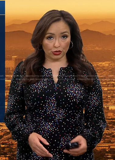 Iris Hermosillo's black confetti print dress on Good Morning America