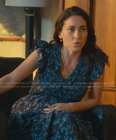 Isabella's blue floral smocked dress on Good Trouble