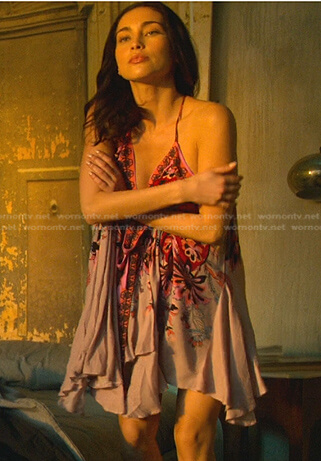 Isabella's pink floral mini dress on Good Trouble