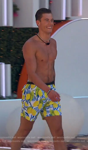 Isaiah's lemon print shorts on Love Island USA