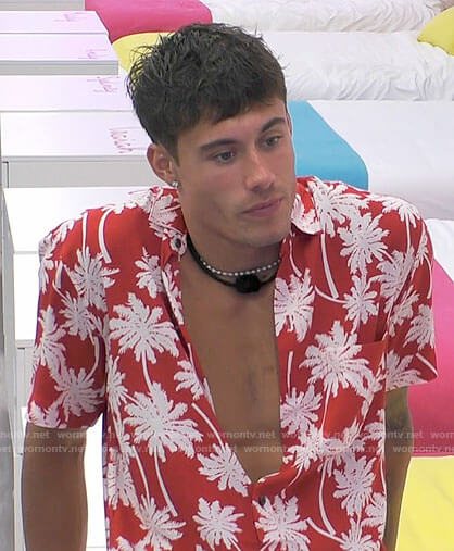 Isaiah's red palm shirt on Love Island USA