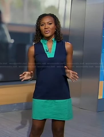 Janai's navy and green colorblock dress on Good Morning America