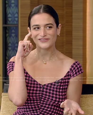 Jenny Slate's pink check dress on Live with Kelly and Ryan
