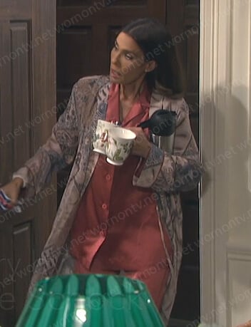 Hope's pink pajamas and paisley print robe on Days of our Lives: Beyond Salem