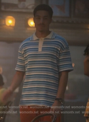 Junior's blue striped polo on Grown-ish