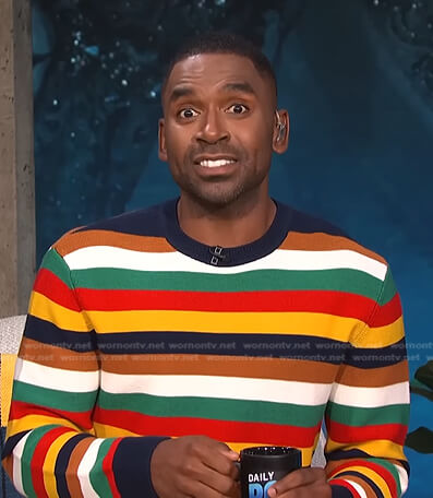 Justin's multicolor striped sweater on E! News Daily Pop