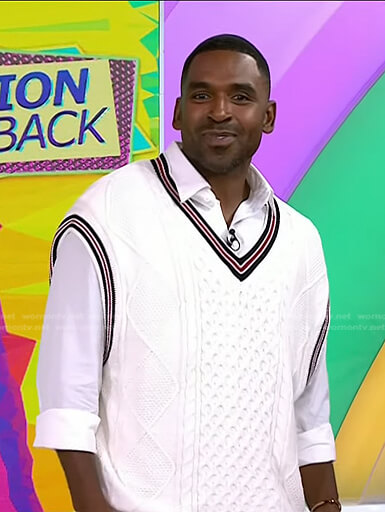 Justin's white cable kit vest on Today