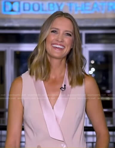 Kayna Whitworth's pink sleeveless tuxedo romper on Good Morning America