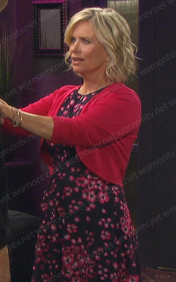 Kayla's navy and pink floral embroidered dress on Days of our Lives: Beyond Salem