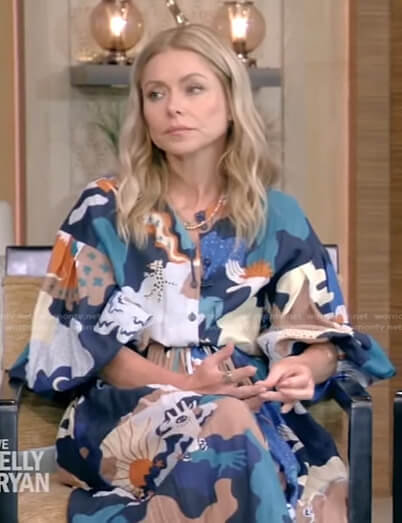 Kelly's mixed print shirtdress on Live with Kelly and Ryan