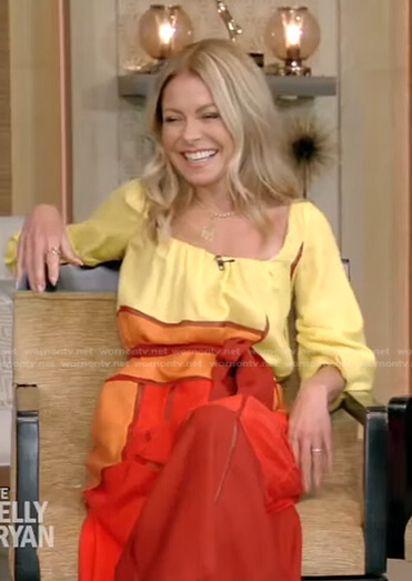 Kelly's yellow colorblock dress on Live with Kelly and Ryan