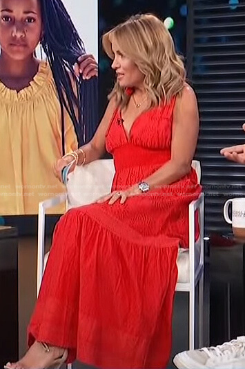 Kit's red eyelet maxi dress on Access Hollywood