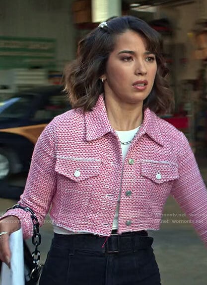 Maggie's pink cropped tweed jacket on Maggie