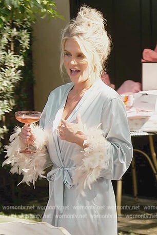 Madison's blue satin robe with feather cuffs on Southern Charm