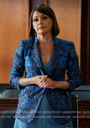 Maggie's blue printed blazer on All Rise