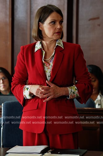 Maggie's red smocked waist blazer on All Rise