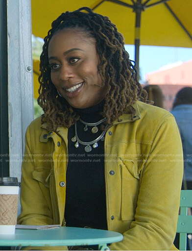 Malika's yellow suede jacket on Good Trouble