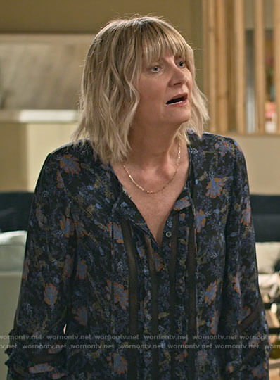 Maria's black floral bouse on Maggie