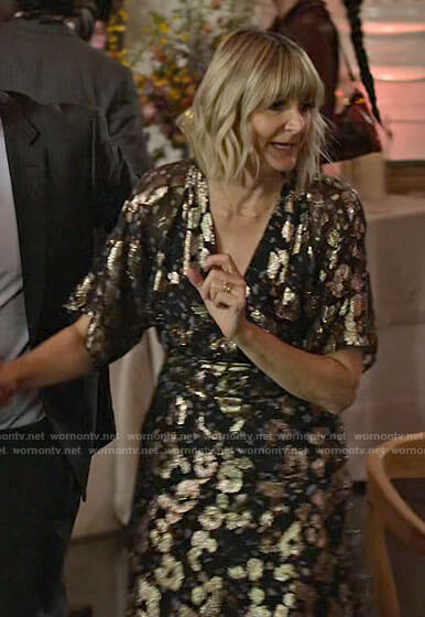 Maria's metallic dress at the wedding on Maggie