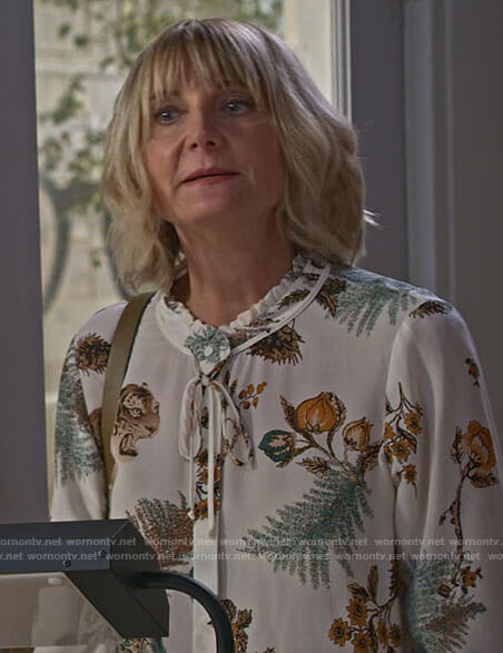 Maria's white jungle print blouse on Maggie