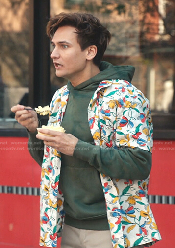 Michael's white floral shirt on Everythings Trash