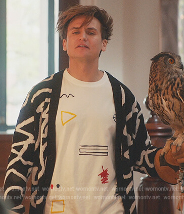 Michael's white printed tee on Everythings Trash