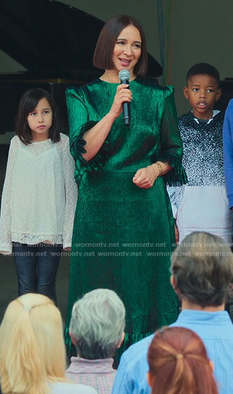 Molly's green ruffle trim dress on Loot