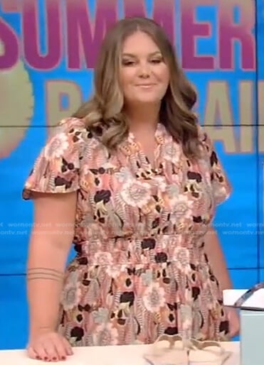 Monica Mangin's floral short sleeve dress on Live with Kelly and Ryan