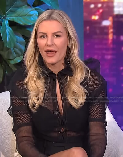 Morgan's black puff sleeve tulle top on E! News Nightly Pop