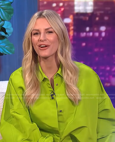 Morgan's green oversized shirt on E! News Nightly Pop