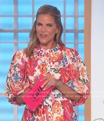 Natalie's floral print belted mini dress on The Talk