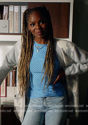 Ness's blue stripe top on All Rise